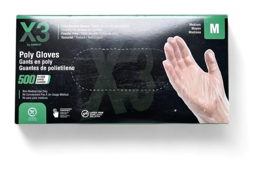 Box of disposable poly food-service gloves — 500 count