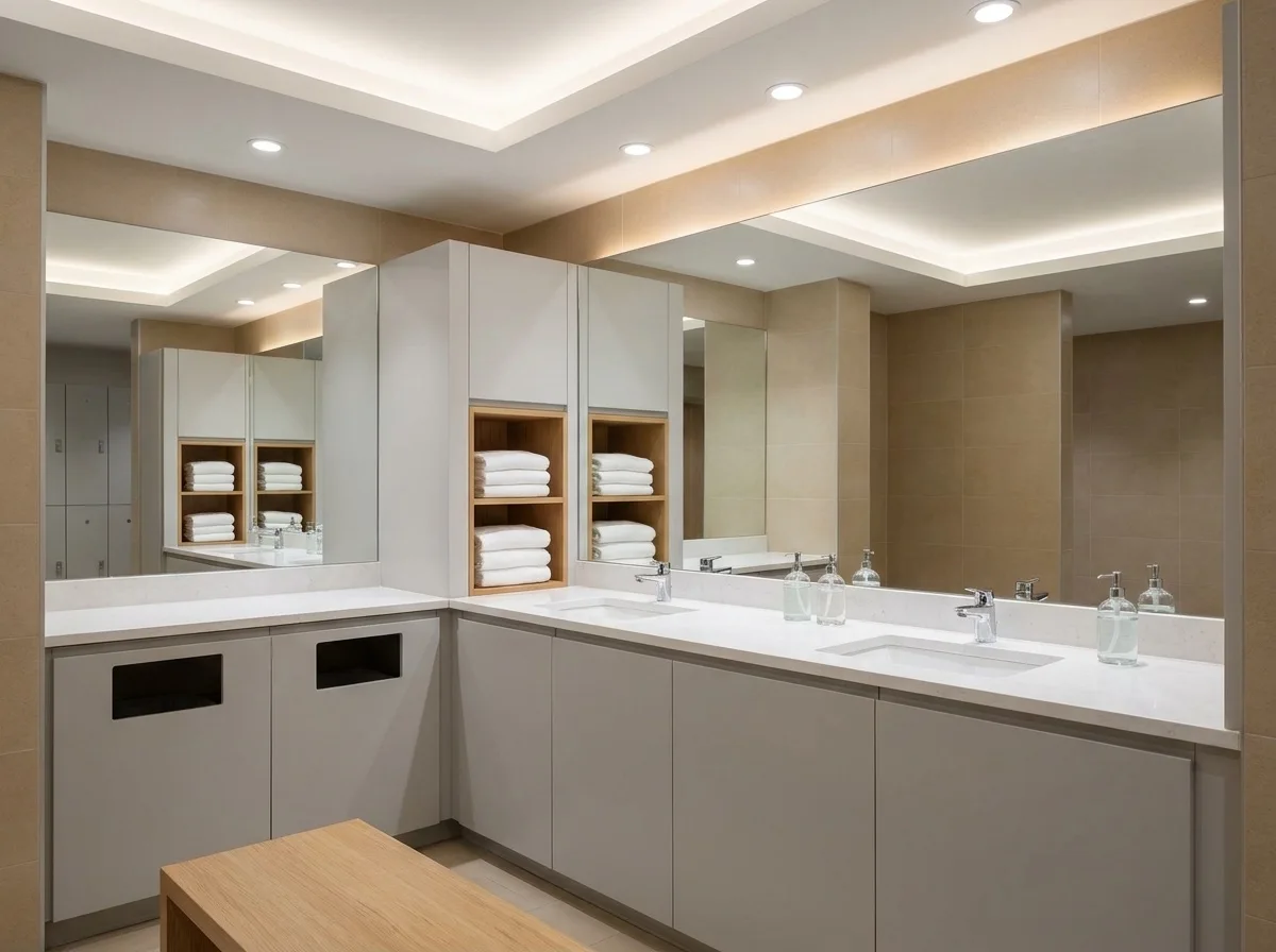 A modern gym locker room vanity